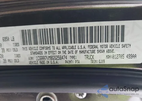 2016 Ram 1500 Laramie z USA, uszkodzony, nr VIN 1C6RR7VM8GS256474